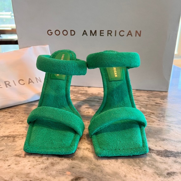 Good American Green Terry Cloth Square Toe High Heel Pumps Unique Color - Picture 5 of 8